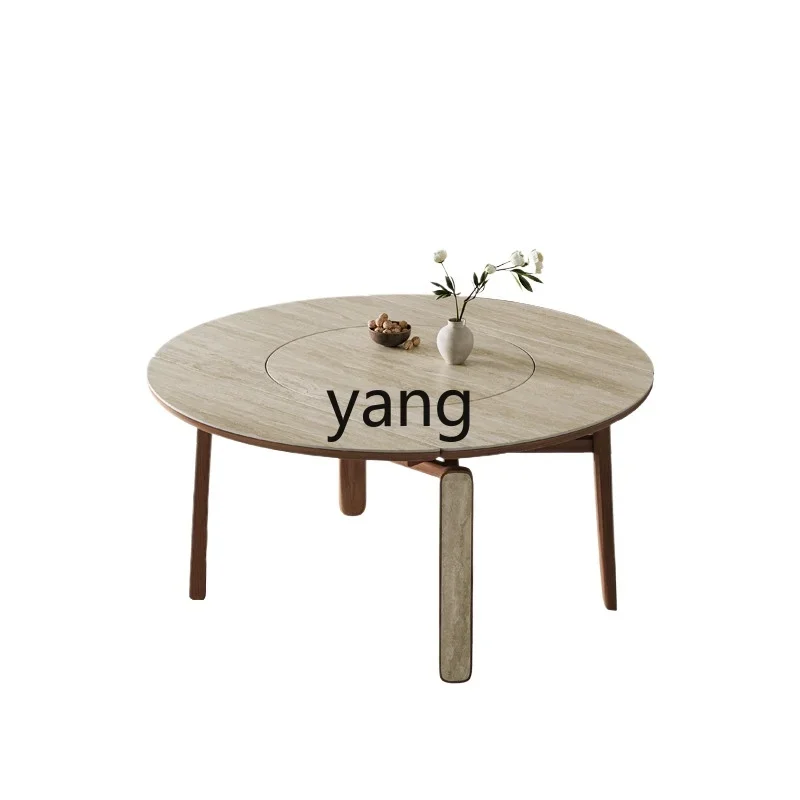 

LMM solid wood rock slab retractable dining table modern simple home retro style square circle dual-purpose stone dining table
