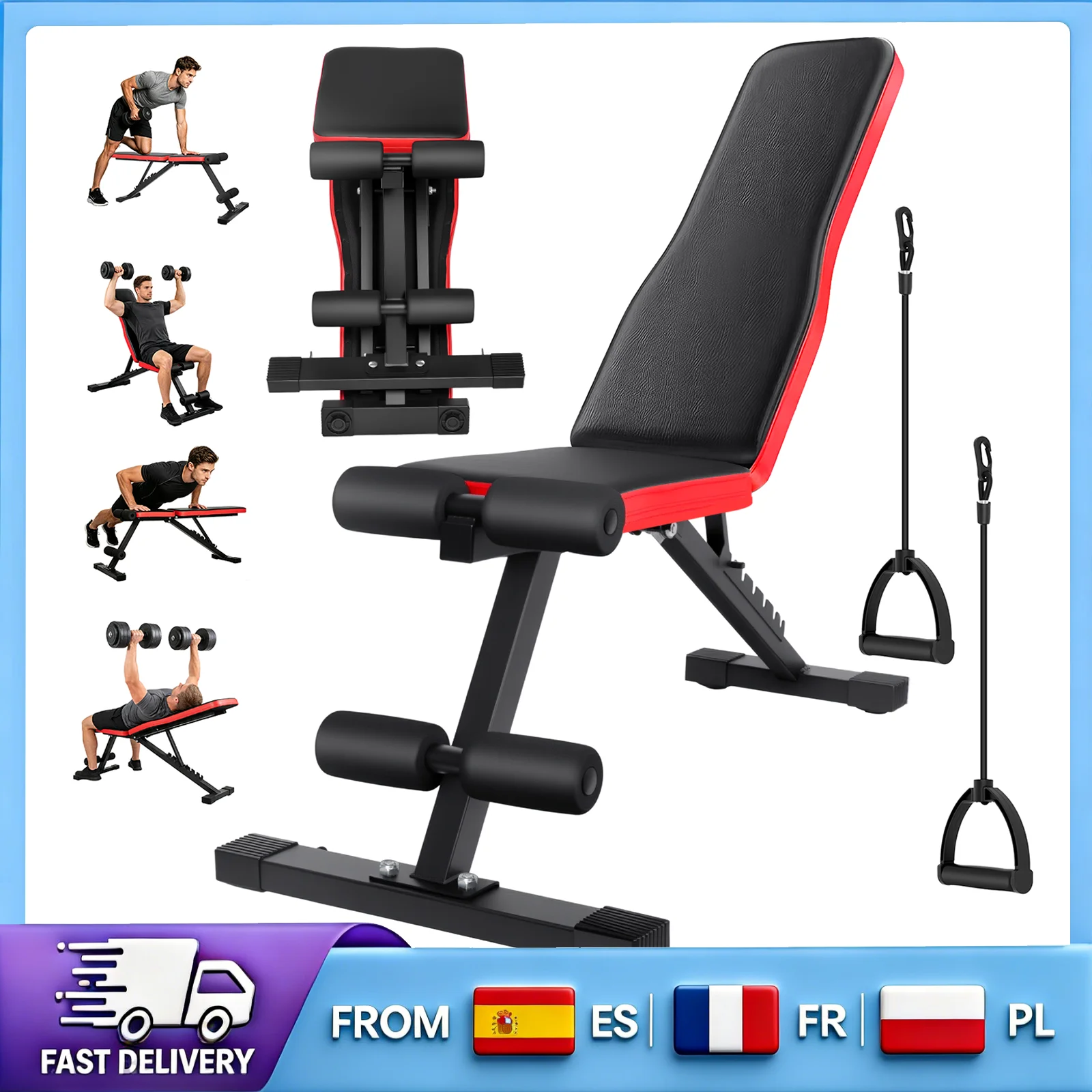 Banc de musculation inclinable robuste et réglable, chaise de fitness multifonctionnelle à 7 positions d'inclinaison, banc d'entraînement musculaire pliable avec coussin en cuir pour la maison