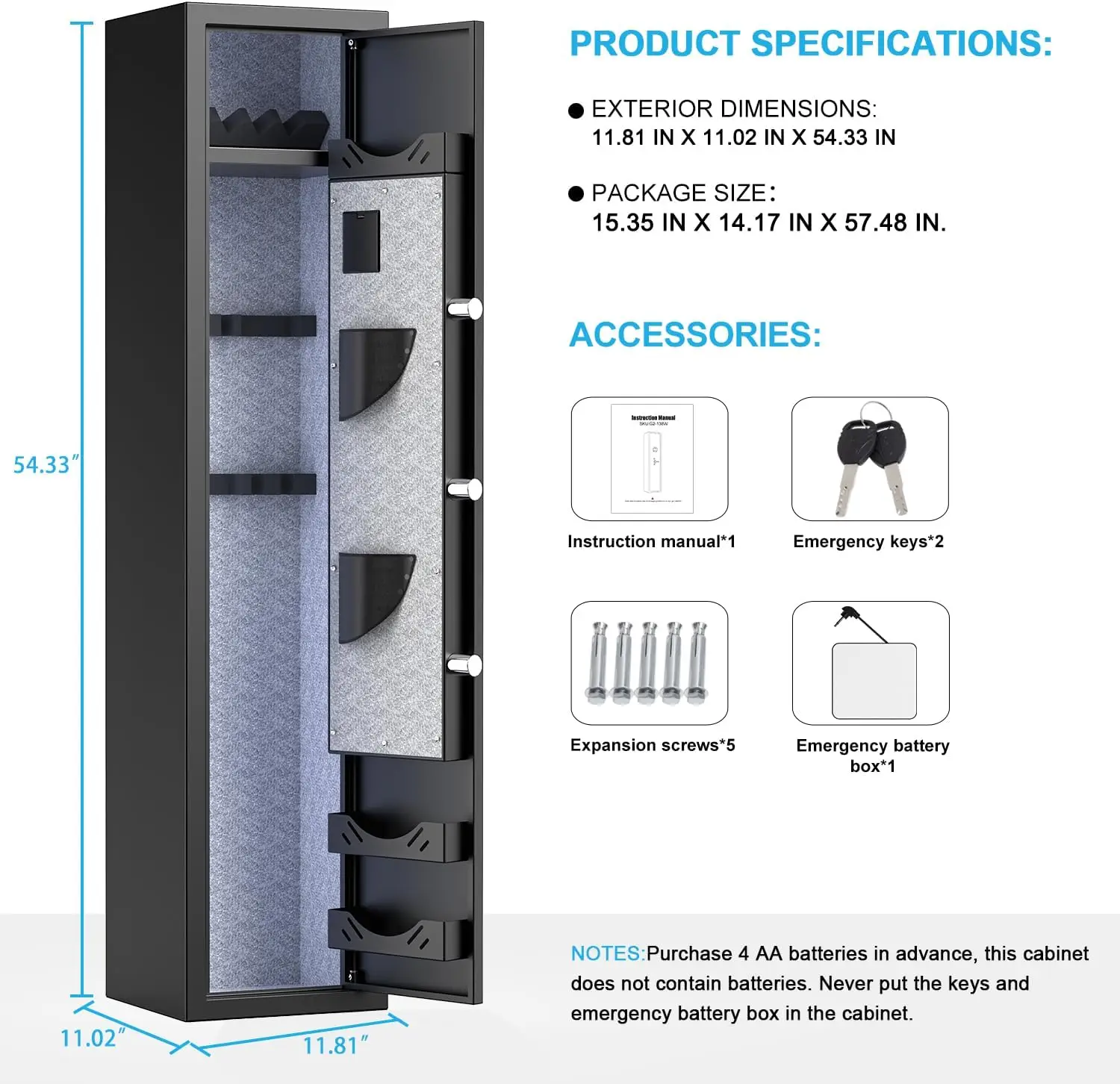 3-5 Fireproof Gun Safe, Quick Access Digital Rifle Gun Safes for Home Rifle and Pistols, Long Gun Safes for Rifles and Shotguns 