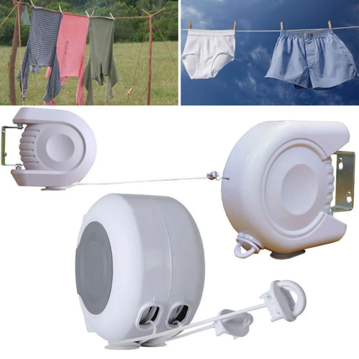 

Portable Retractable Clothesline 2 Strong Ropes 13m PVC Rope Indoor Outdoor Bathroom Dryer Line Laundry