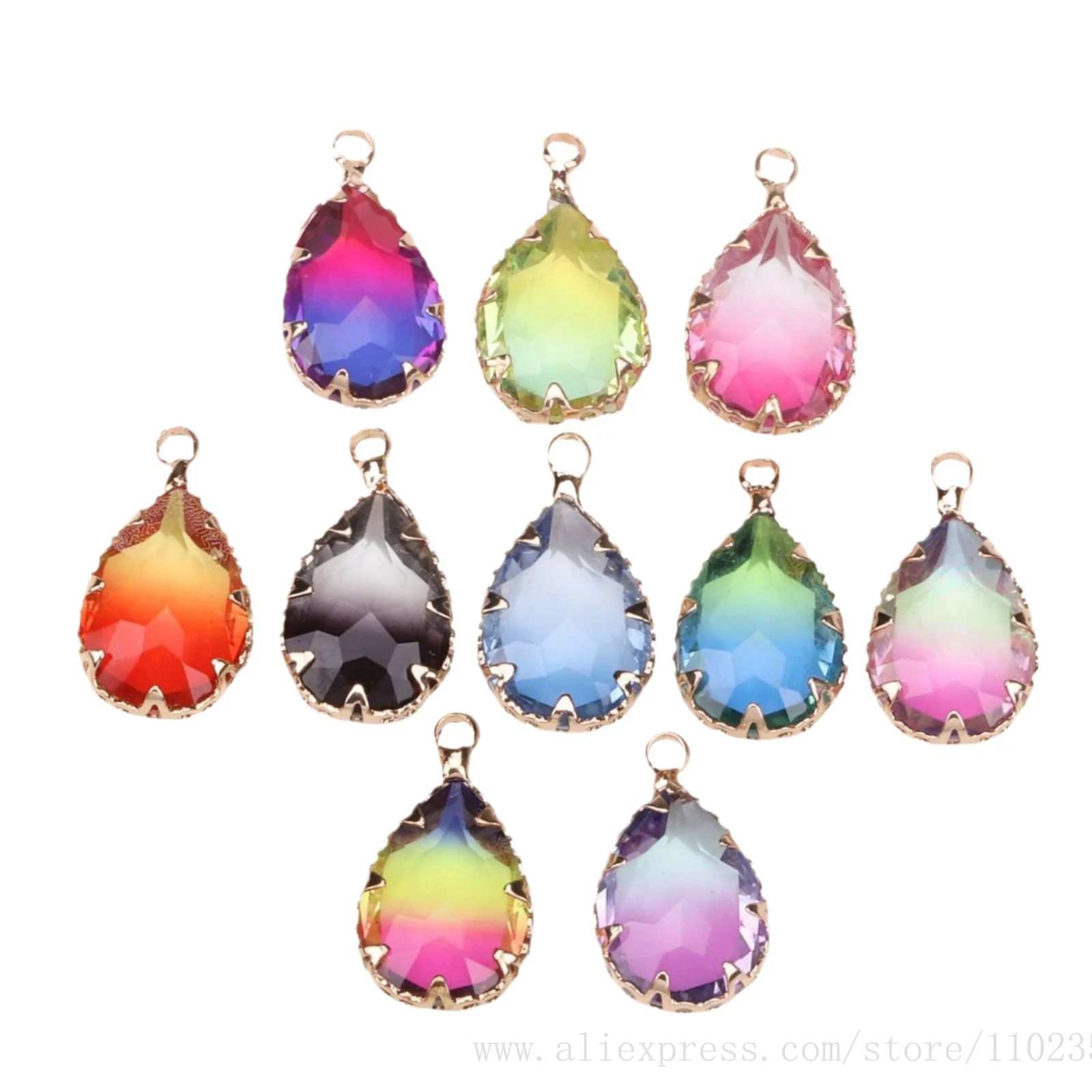 Gradient Colorful Tourmaline Crystal Claw Water Drop Pendant DIY Jewelry Earrings Necklace Pendant 20pcs/ Bag