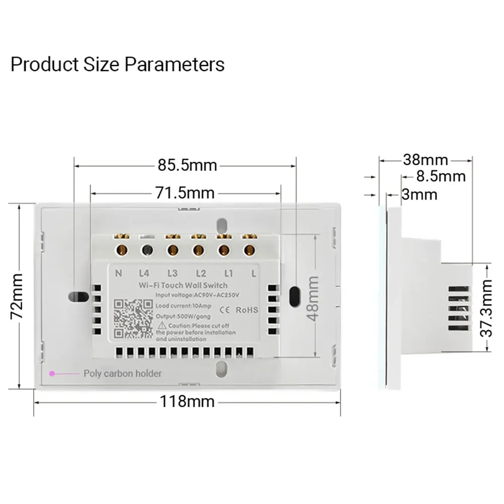 Smart WiFi Touch Wall Switch LED Indicator Compatible with Alexa Google Assistant No Neutral Wire Required Timing Function