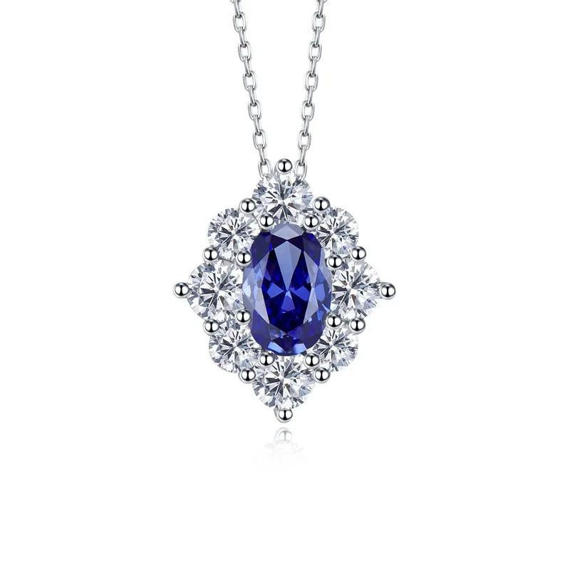 Xiaoyan New Product 100% S925 Silver Necklace Sapphire Flower 6 * 9 Gemstone Pendant Necklace Anniversary Gift High Jewelry