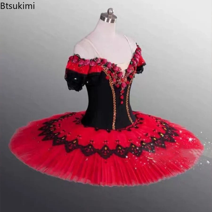 Tutú de Ballet Profesional para Niñas, Color Rojo, Estilo Paquita, Tutú de Ballet Swan Lake, Disfraces de Bailarina, Vestido de Patinaje Artístico