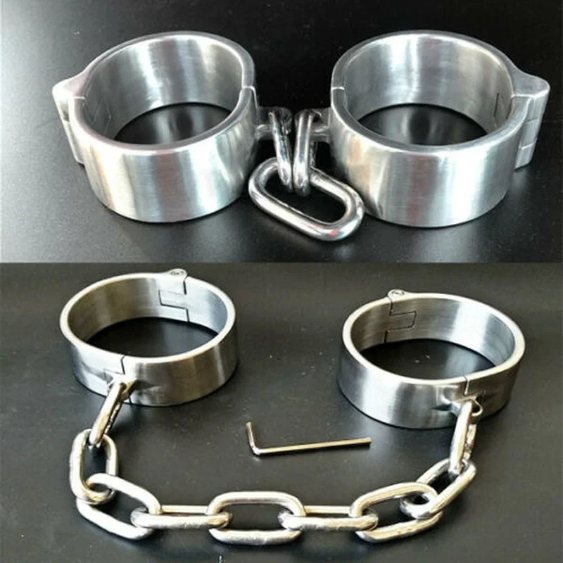 Stainless Steel Handcuff Slave Restraints Set Bondage Collar Ankle Cuffs BDSM Bondage Restraint Sex Toys for Women Man Couples