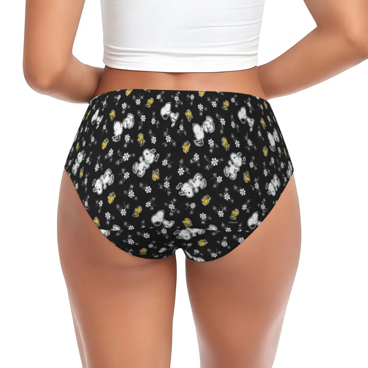 Custom Snoopys & Woodstock Fun Flowers Brief Panties Womens Comfort Stretch Dog Underwear