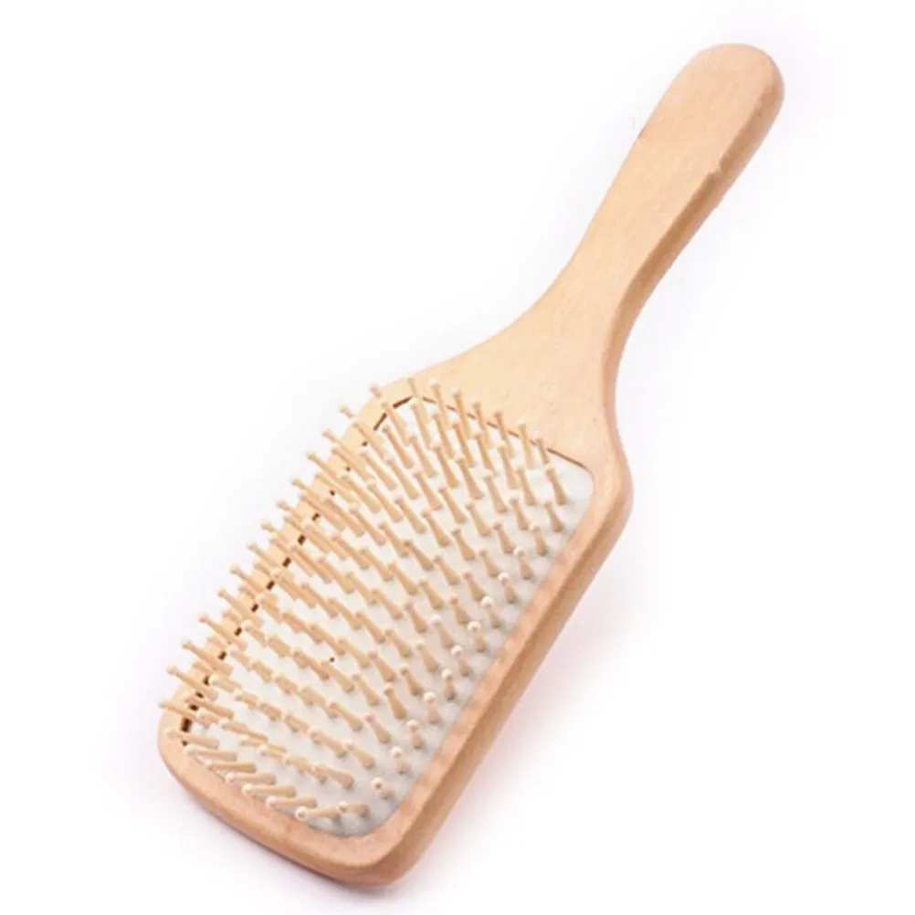 White Wooden Paddle Hair Massage Comb Brush 25x8cm Natural Wood Eco Friendly Flexible Elastic Teeth Ball Shaped End Blood Flow
