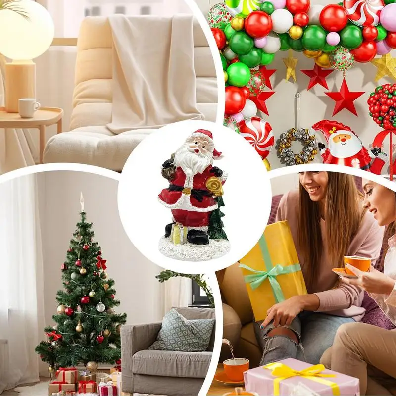 Christmas Santa Decor Waterproof Resin Standing Santa Claus Farmhouse Christmas Decor Desktop Ornament Tiered Tray Decor For