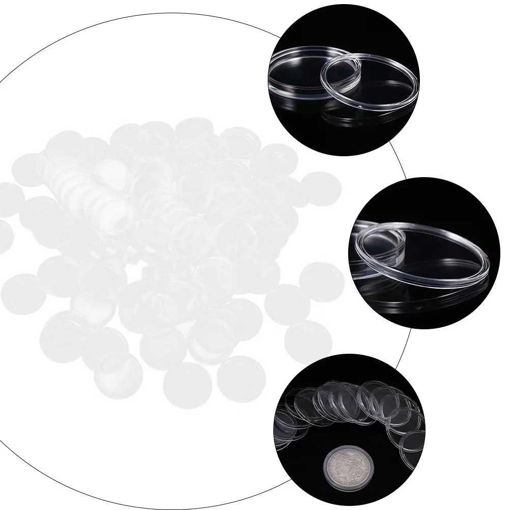 50Pcs Clear Acrylic Coin Storage Box Transparent Round Case for Collectors Easy to Use and Convenient to Store