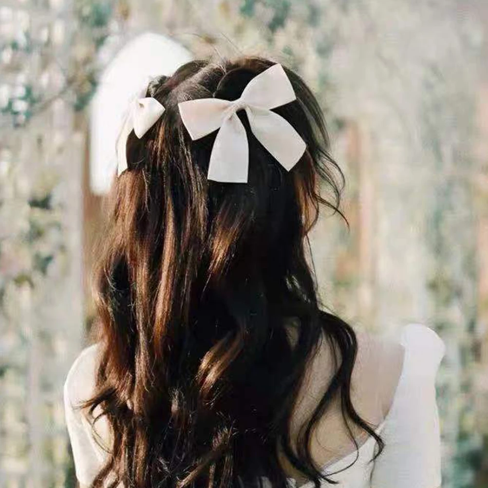 

2pcs Ribbon Bow Clip Wedding Accessories Bridal Barrette for Women Brides White Thick Thin Curly Straight Hair Decoration Bridal