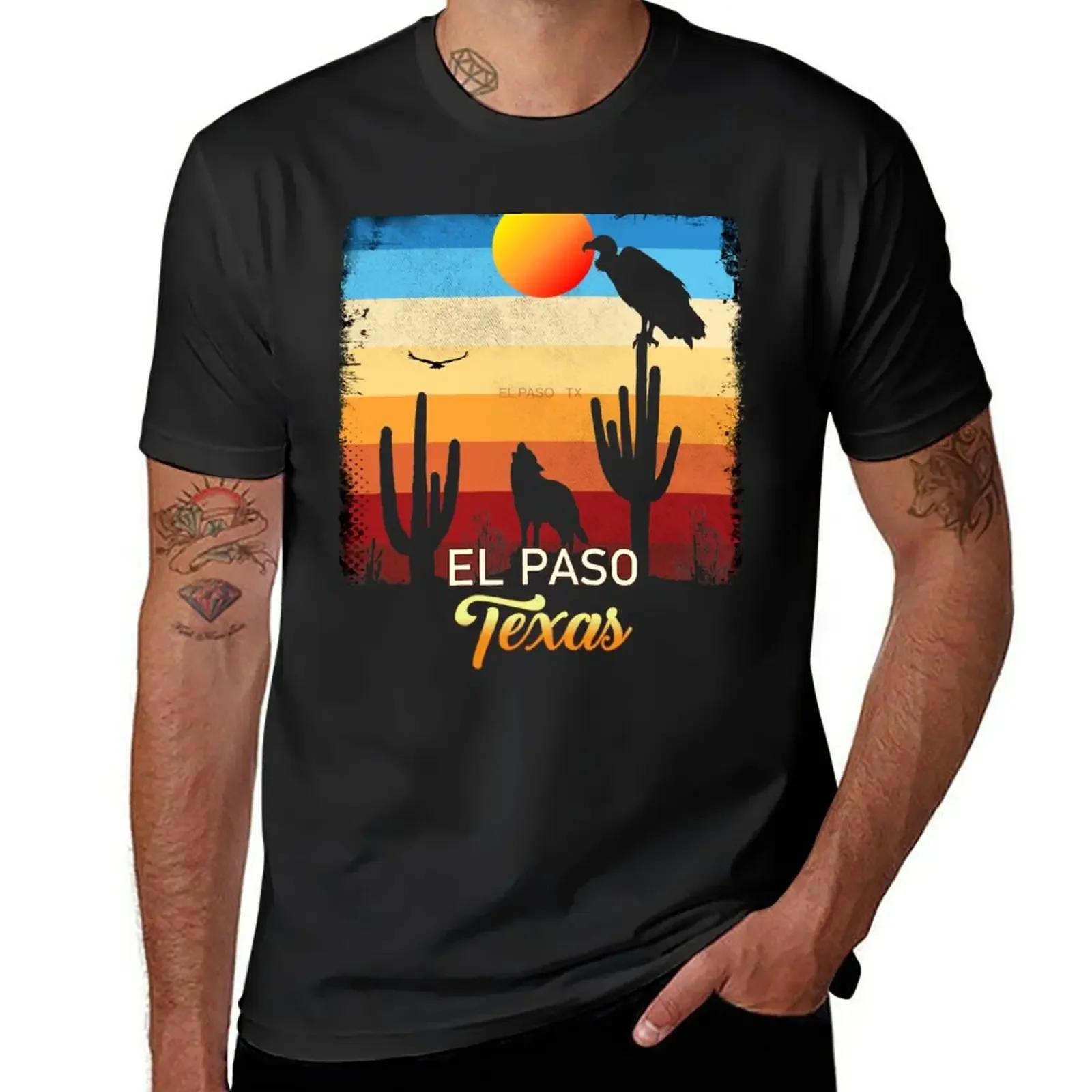 New El Paso Texas TX Texan Coyote Vulture Cactus Desert Tejano T-Shirt Oversized t-shirt Short t-shirt t shirt for men