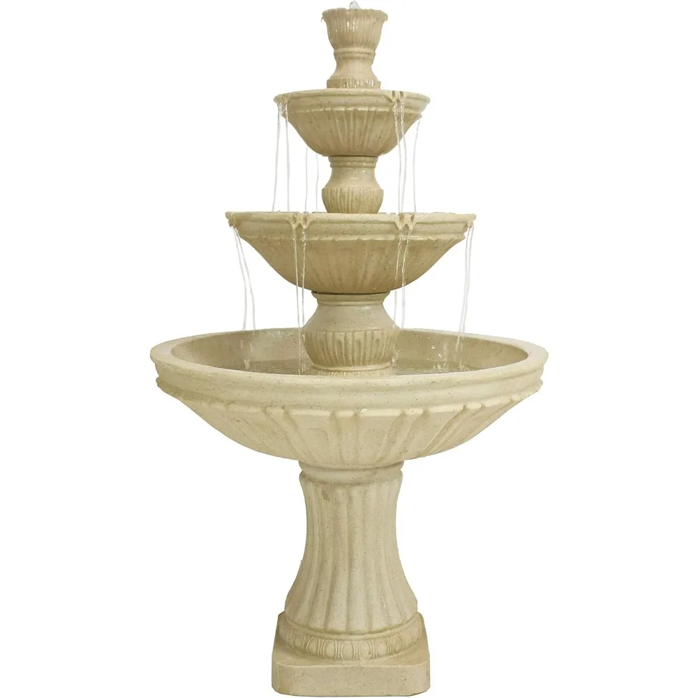 Classic Designer 55-Inch 3-Tier Polystone Outdoor Water Fountain - Electric Submersible Pump