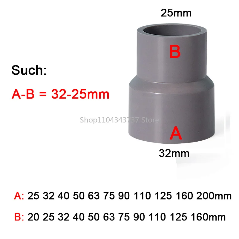 20/25/32/40~200mm Grey PVC Straight Reducing Connector Water Pipe Fitting Garden Irrigation Water Tube Jointor Aquarium Adapter
