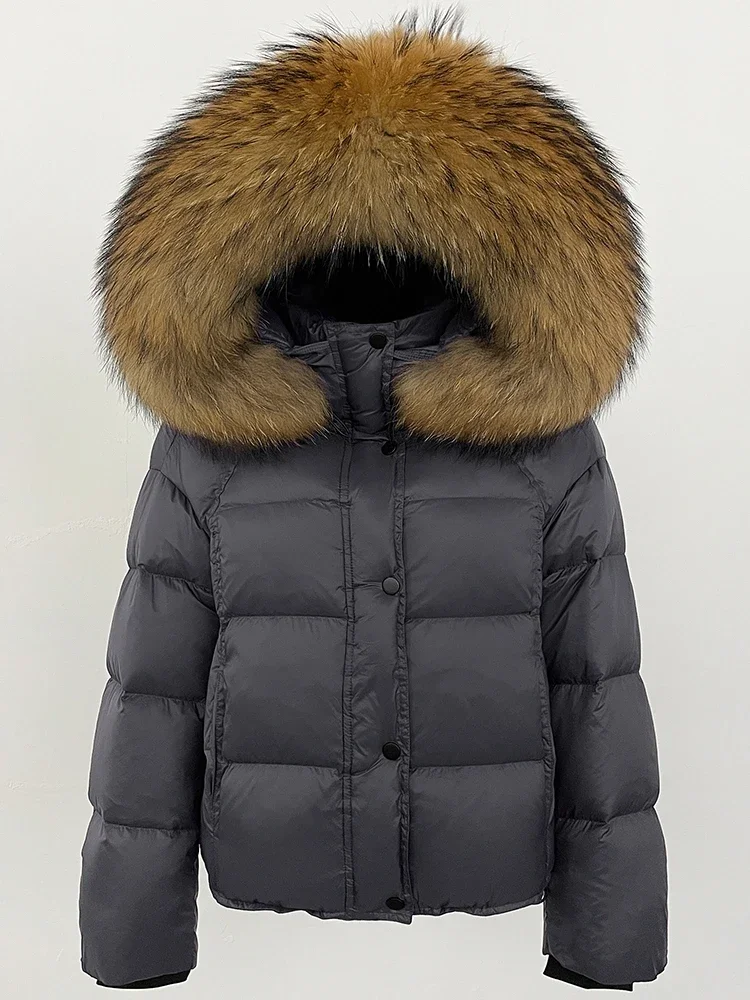 MENINA Gruba, ciepła, puszysta kurtka puchowa damska 2025 Nowa kolekcja jesień-zima, odzież damska z kapturem i prawdziwym futrem lisa na kołnierzyku, płaszcz puchowy