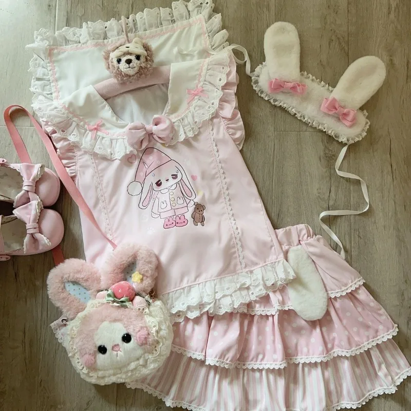 Japanisches Kawaii Süßes Damen-Zweiteiler-Set Y2K Koreanische Mode Preppy-Stil Lolita Party Schlankmachende Damenanzüge Damenbekleidung 2026