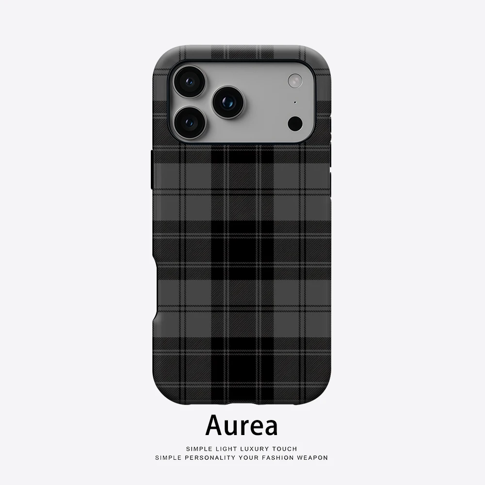 Schwarz-graue karierte Handyhülle für magnetische Handyhülle für iPhone 17 16 15 14 13 Pro Max Plus, einzelne doppelschichtige robuste Hülle