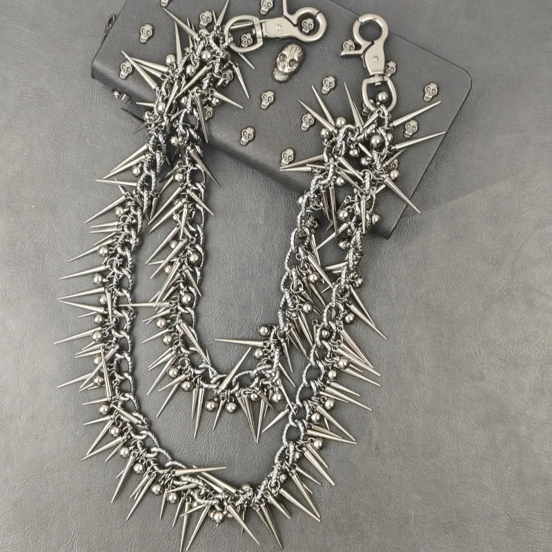 Übertreiben Schwere Punk Doppel-schicht Niet Biker Hosen Kette Männliche Frau Mode Rock Und Roll Luxus Zubehör Retro Schlüssel kette – Detail 9