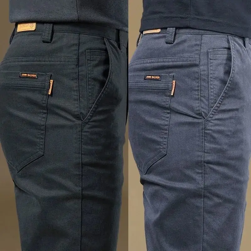 2026 Summer Thin Cotton Men's Casual Pants Trendy Versatile Elastic Light Business Trousers Work Formal Slim Straight Pants