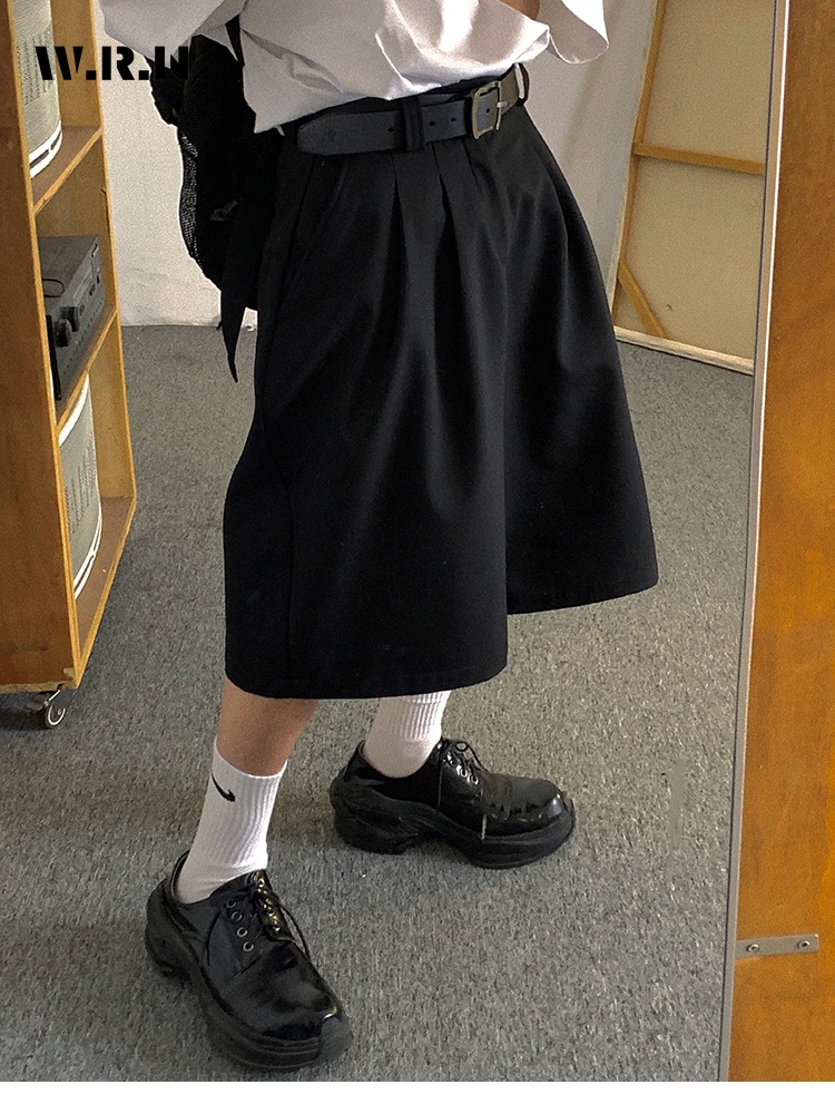 

Лето 2022, Англия, винтажный стиль, однотонные черные шорты с высокой талией, женские повседневные свободные шорты унисекс с широкими штанинами High Street