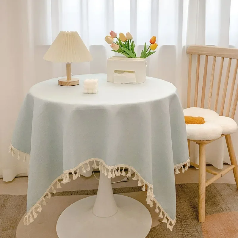 Japanese Tassel Cotton Linen Tablecloth Ins Style Fresh Desk Decoration Cloth Round Table Tea Table Tablecloth