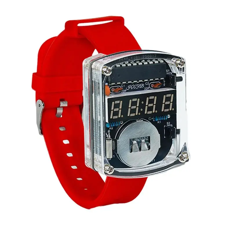 A7THK-LED Watch Electronic DIY Kit 0.28 Inch Display Time Tube Clock With Case Strap Learning Soldering Project B