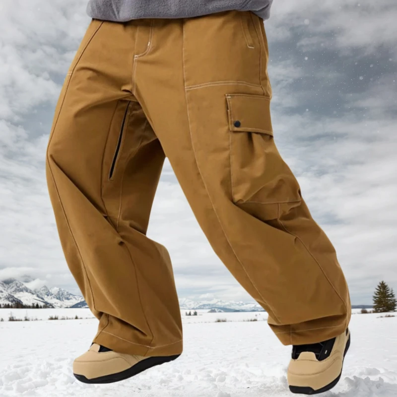 Men New Big Pocket Snowboarding Trousers Super Baggy Skiing Pants Snowfield Waterproof Insulation Couple Winter Sports Clothes