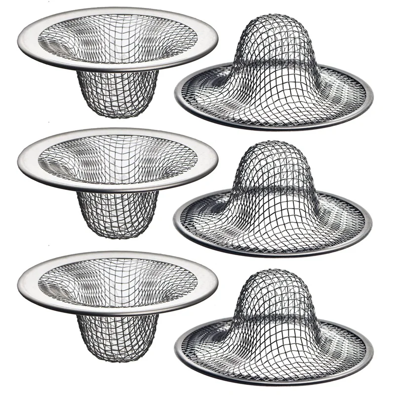 6 Pack - 2.125Inch Top / 1Inch Basket - Mesh Sink Drain Strainer Hair Catcher for Bathroom Sink, Utility, Slop, Laundry