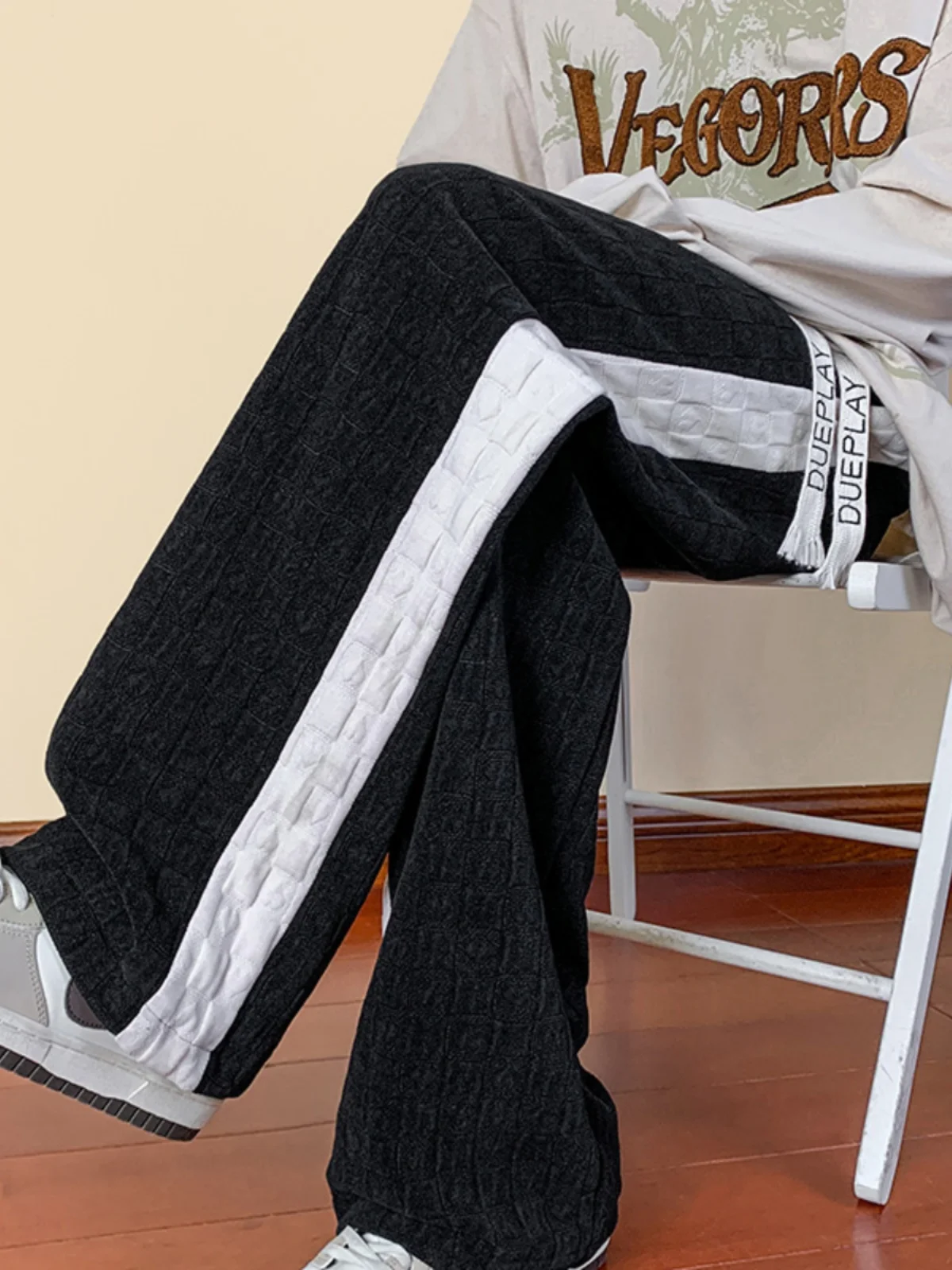 

Tie Dye Plaid Men's Casual Pants Autumn Winter American Vibe High Street Splicing Wide Leg Hiphop Drapey Loose Fit Trousers