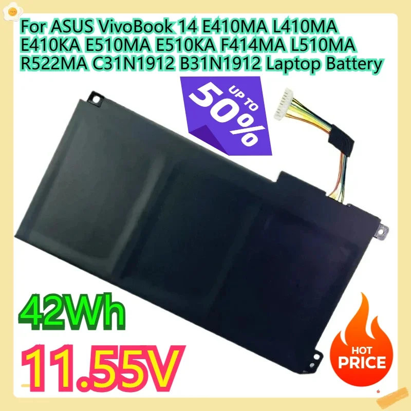 For ASUS VivoBook 14 E410MA L410MA E410KA E510MA E510KA F414MA L510MA R522MA C31N1912 B31N1912 Laptop Battery 11.55V 42Wh