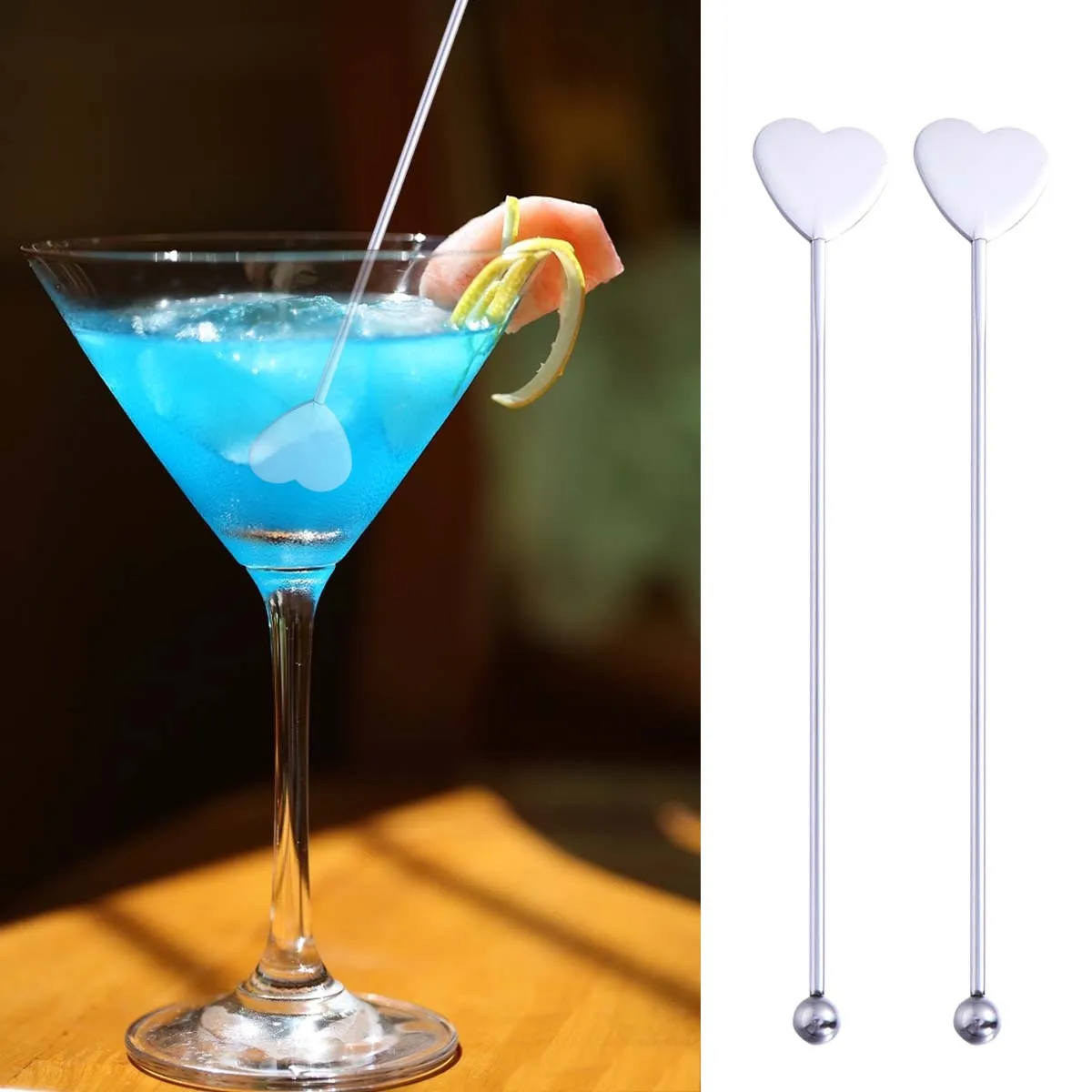 

5 pcs Stainless Steel Cocktail Picks Heart Stirring Rods for Drinks Fruit Martini Beverage Sticks Party Accessories Kitchen Bar