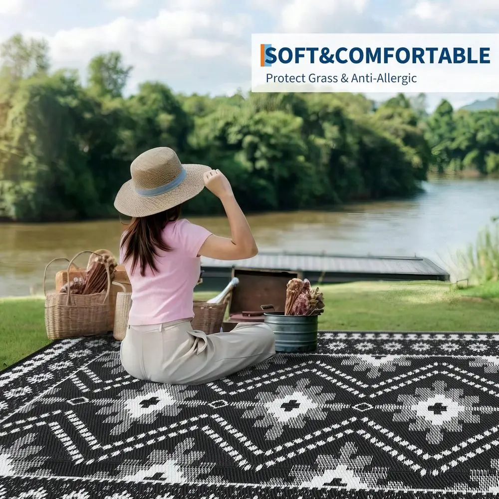 

Garden Decor Outdoor Rug Geometric Floral Carpet Plastic Straw Waterproof Patio Area Rug For Balcony Deck Picnic Portable Campi