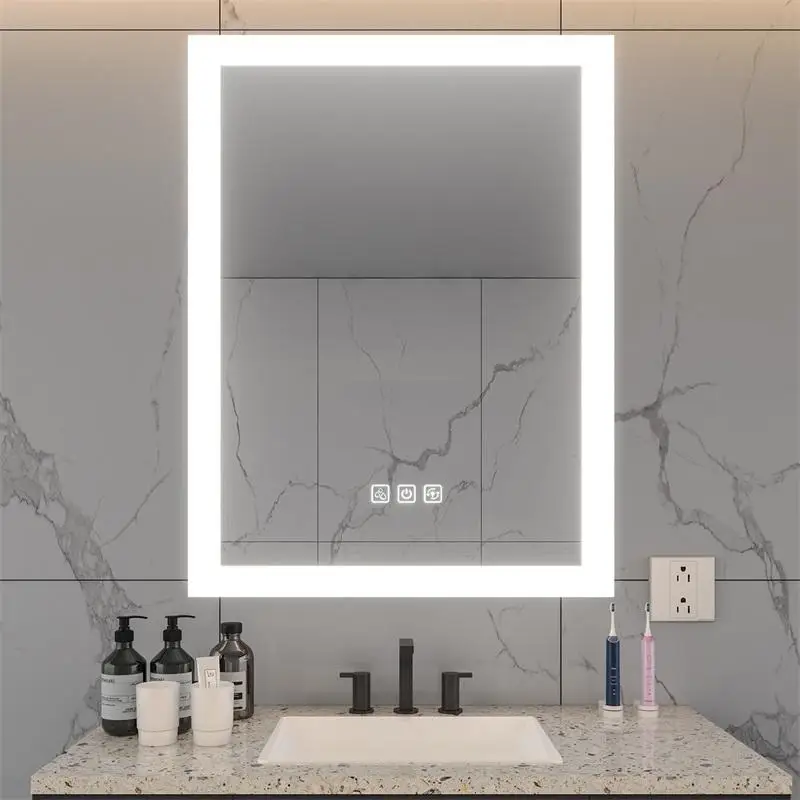 

32"x24" Front Light LED Bathroom Mirror, 5 Min Defog, Full HD Reflection, 3 Color Dimmable, Wall-Mountable Design