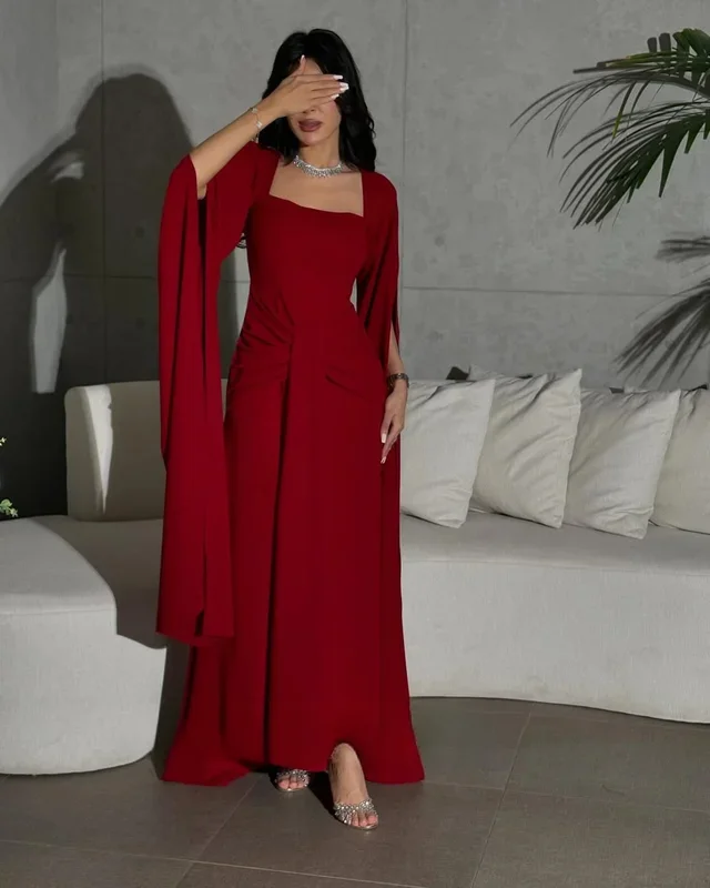 Little Daisy CustomizedCrepe Prom Dresses Evening Dress Red A-Line Simple Women Evening Gowns Formal Party Dress