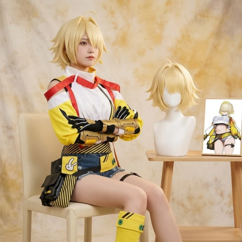 

GODDESSS Game Elegg Jirai Kei Sexy Punk Y2K Anime Costume Fashion Yellow Coat Mini Pants Suit Wigs Halloween Cosplay VICTORYSS