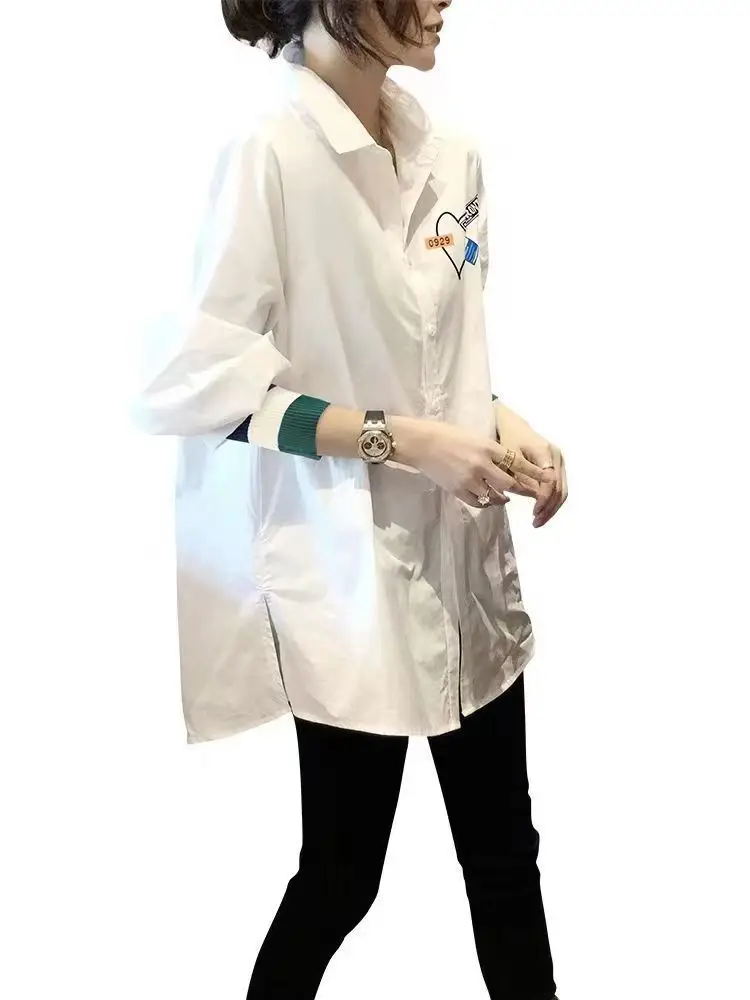 White Long-sleeved Shirt Women Loose Blouse Top Spring and Autumn New Shirt Women Turn-down Collar Long Sleeve All-match Tops