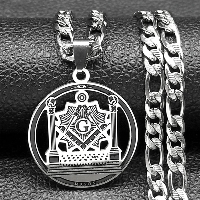 

Masonic Badge Pendant Necklace for Women Men Stainless Steel Gold Color Religious Amulet Hip Hop Chain Jewelry Party Gift
