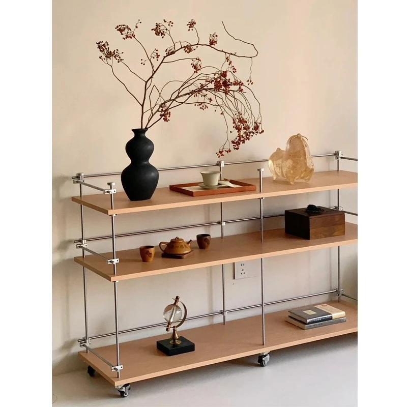 

Optical axis storage rack, modern and simple birch wood ocean board, stainless steel multi-layer storage rack