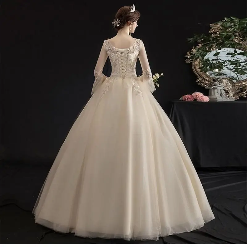 Bridal wedding dress main wedding dress bridal luxury nursing champagne vintage long sleeve simple floor-length wedding dress