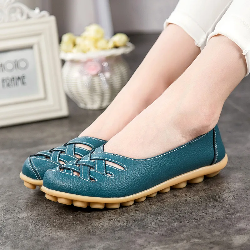 Shoes for Women Genuine Leather Shoes Soft Flat Shoes Women Footwear Nurse Loafers Women Casual Shoes Plus Size Shoes 34-44