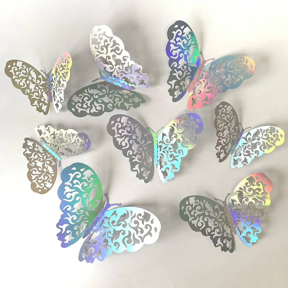 12pcs Colorful 3D Hollow Butterfly Wall Stickers Art Home Party Decor Background Wall Decals