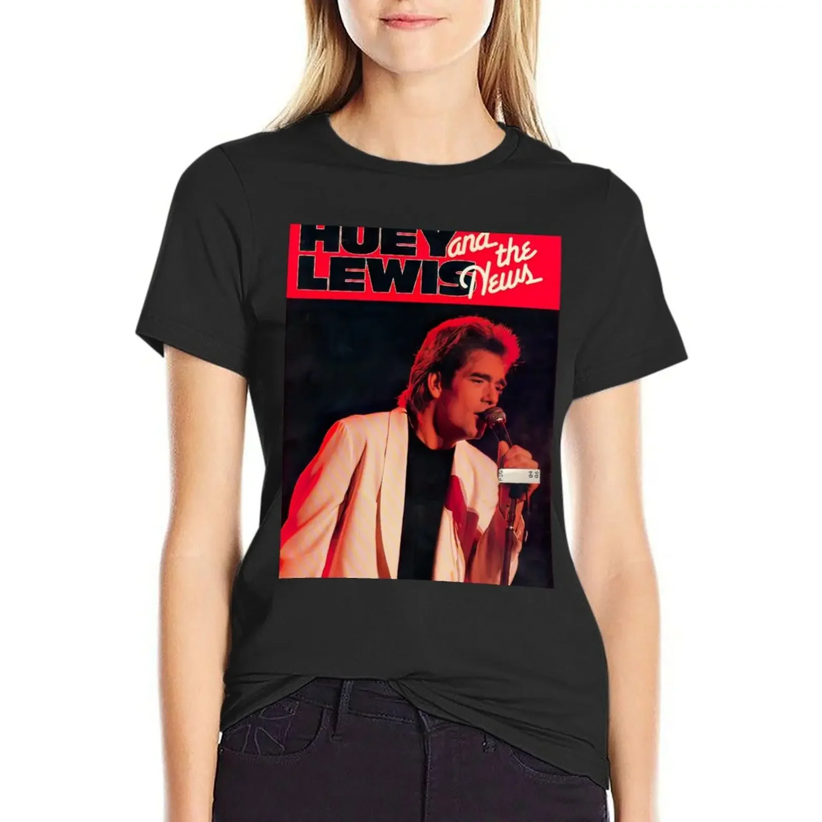 

1985 Robus Books Huey Lewis News T-Shirt funnys anime clothes customizeds Woman clothing
