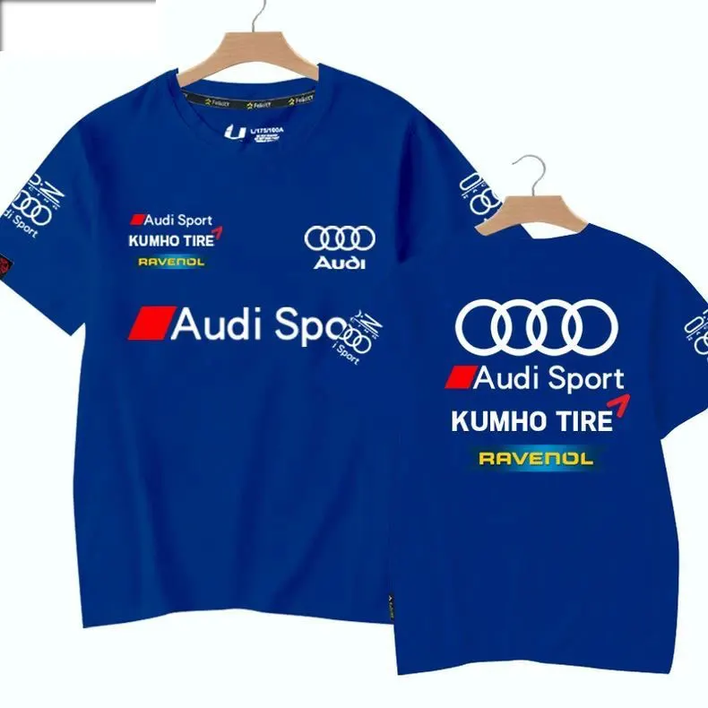 2026 Audi new cross-border hot selling summer sales T-shirt round neck men's casual short sleeved, women's couple style shirt