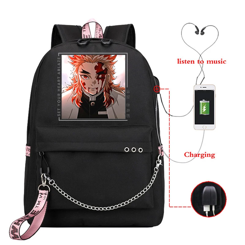 Manga Demon Slayer Printed Backpacks New Fashion Multifunctional Ladies Large Capacity Street Bags Demon Slayer Hip Hop Bags