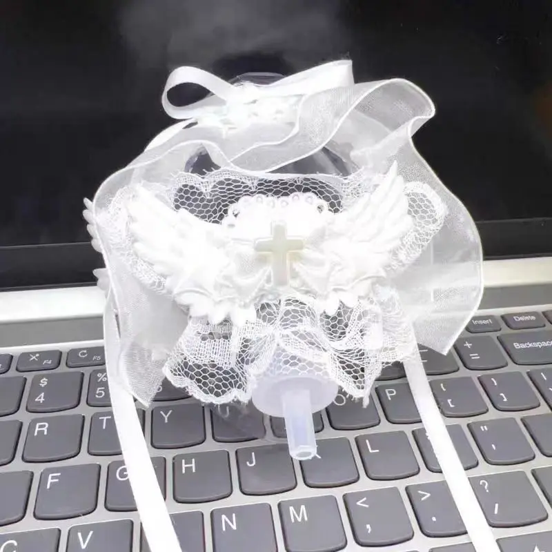 Lolita Y2K Girls Lace Bow Angel Wing Oxygen Mask Steampunk Transparent Pvc Breath Mask Cosplay Prop