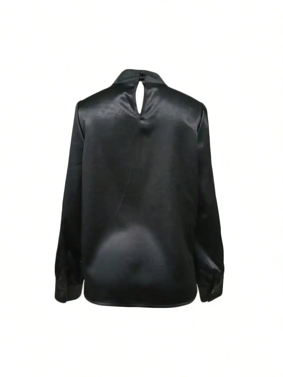 Single-Piece Women's Solid Color Satin Button-Down Elegant and Fashionable Satin Long-Sleeve Shirt for Office, Home, Daily Wear, Holidays, Dates, and All Seasons