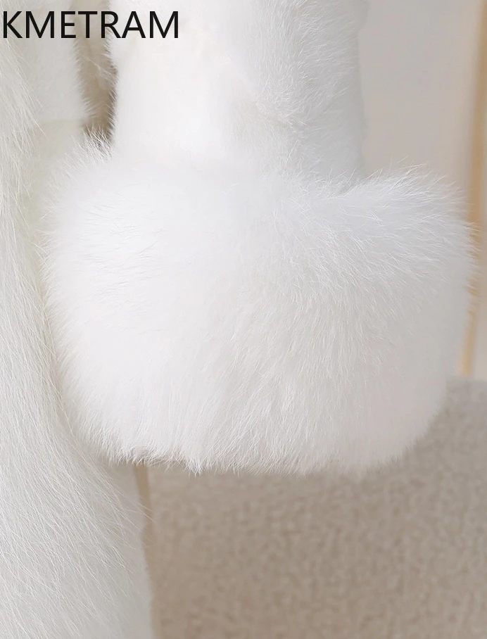 KMETRAM Natural Fox Fur and Mink Fur Down Jacket White Real Fur Coat Thick Warm 2025 Long Winter Clothes for Woman ropa mujer