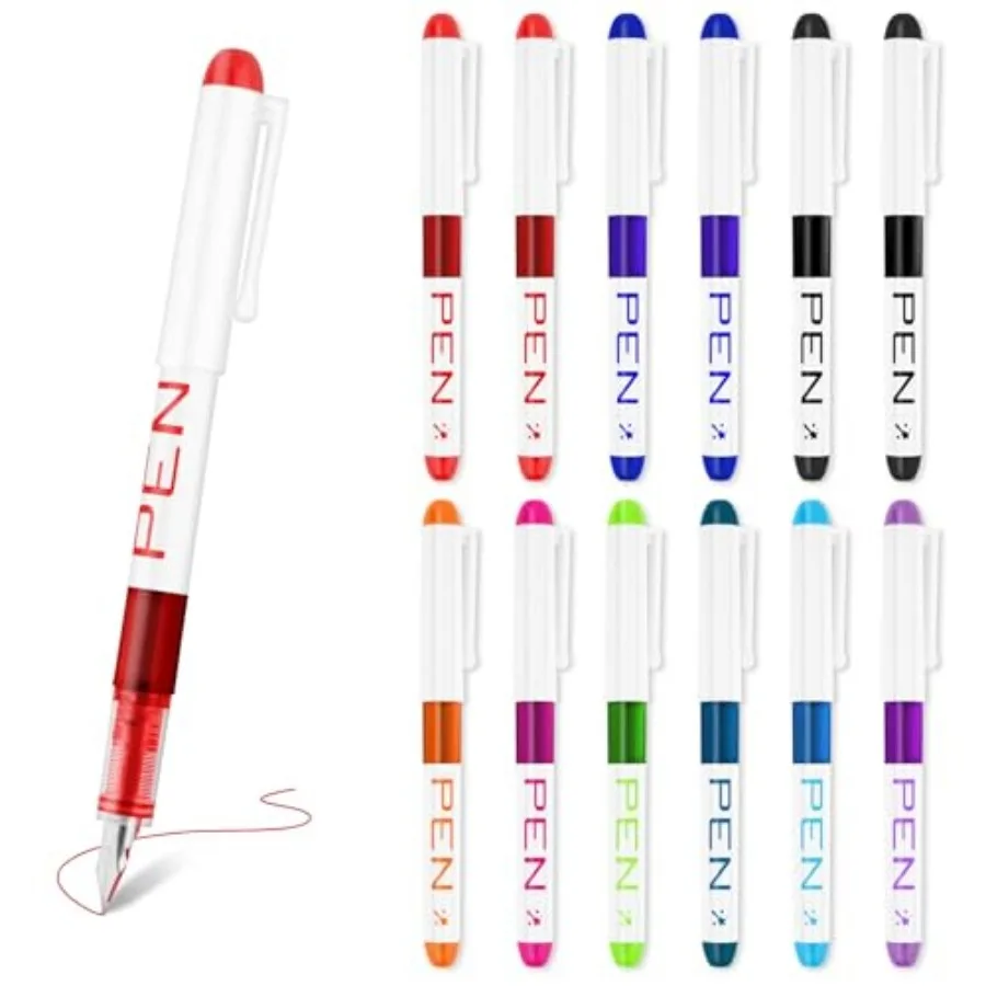 

Набор из 12 одноразовых перьевых ручек с разноцветными быстросохнущими чернилами для каллиграфии и плавного письма, для скетчинга