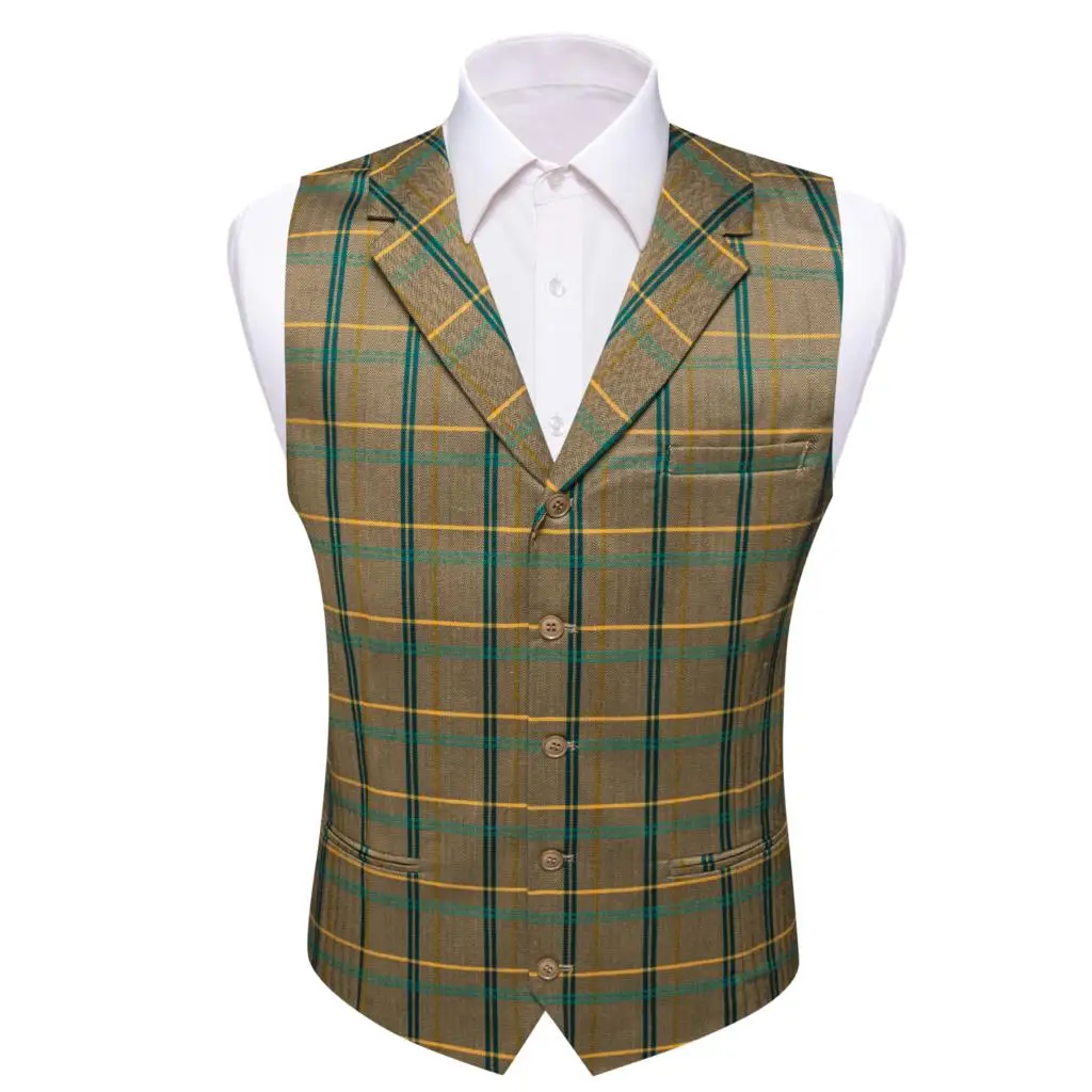 Designer Vest for Men Silk Brown Blue Green Silk Male Waistcoat Formal Wedding Business Sleeveless Jacket Barry Wang