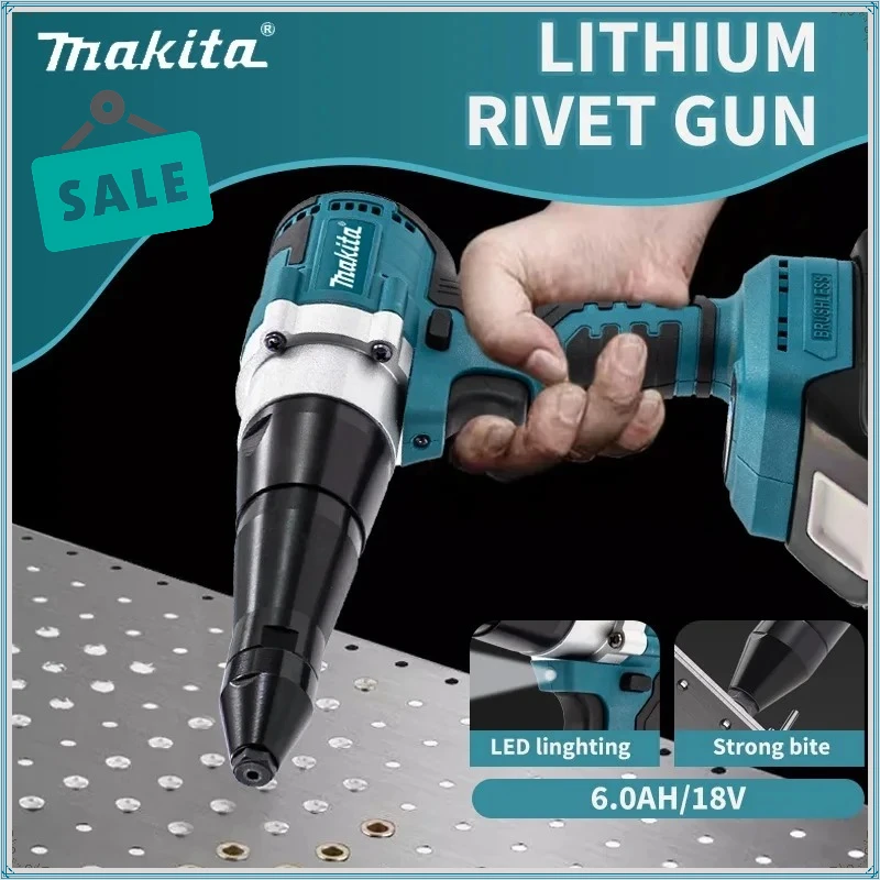 

Бесщеточный электрический заклепочник Makita с LED-подсветкой, беспроводной многофункциональный заклепочный пистолет, автоматический инструмент для заклепок, работает от аккумулятора Makita