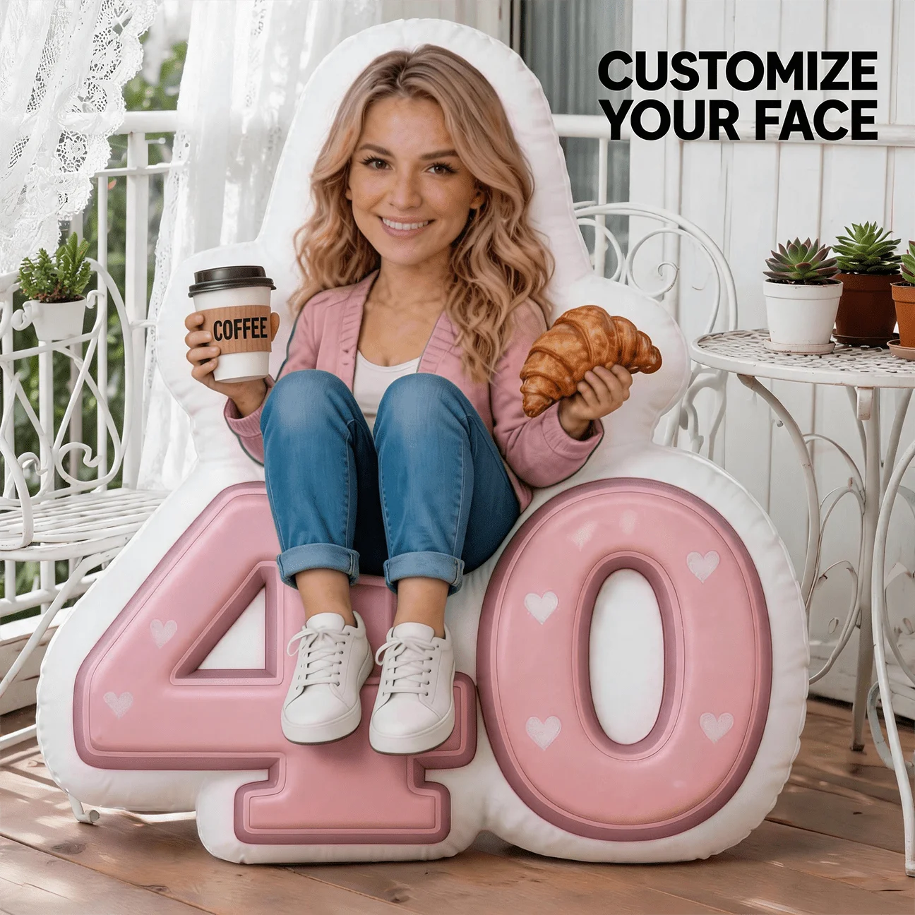 Personalized Photo Face Pillow with Your Own Picture - Large 60cm Number 40 Shaped Cushion Suitable for Sofa & Bed, Custom Photo